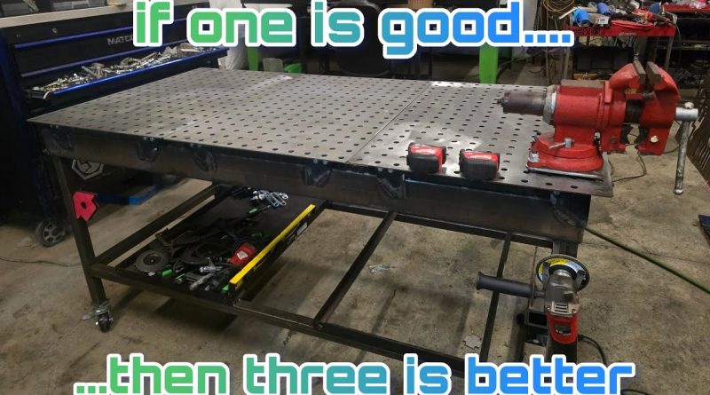 HARBOR FREIGHT FAB TABLE MODIFICATIONS: Combining Three Tables To Make One Big 3’x6′ Table On A Budget.