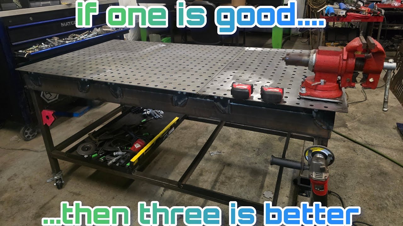 HARBOR FREIGHT FAB TABLE MODIFICATIONS: Combining Three Tables To Make One Big 3’x6′ Table On A Budget.